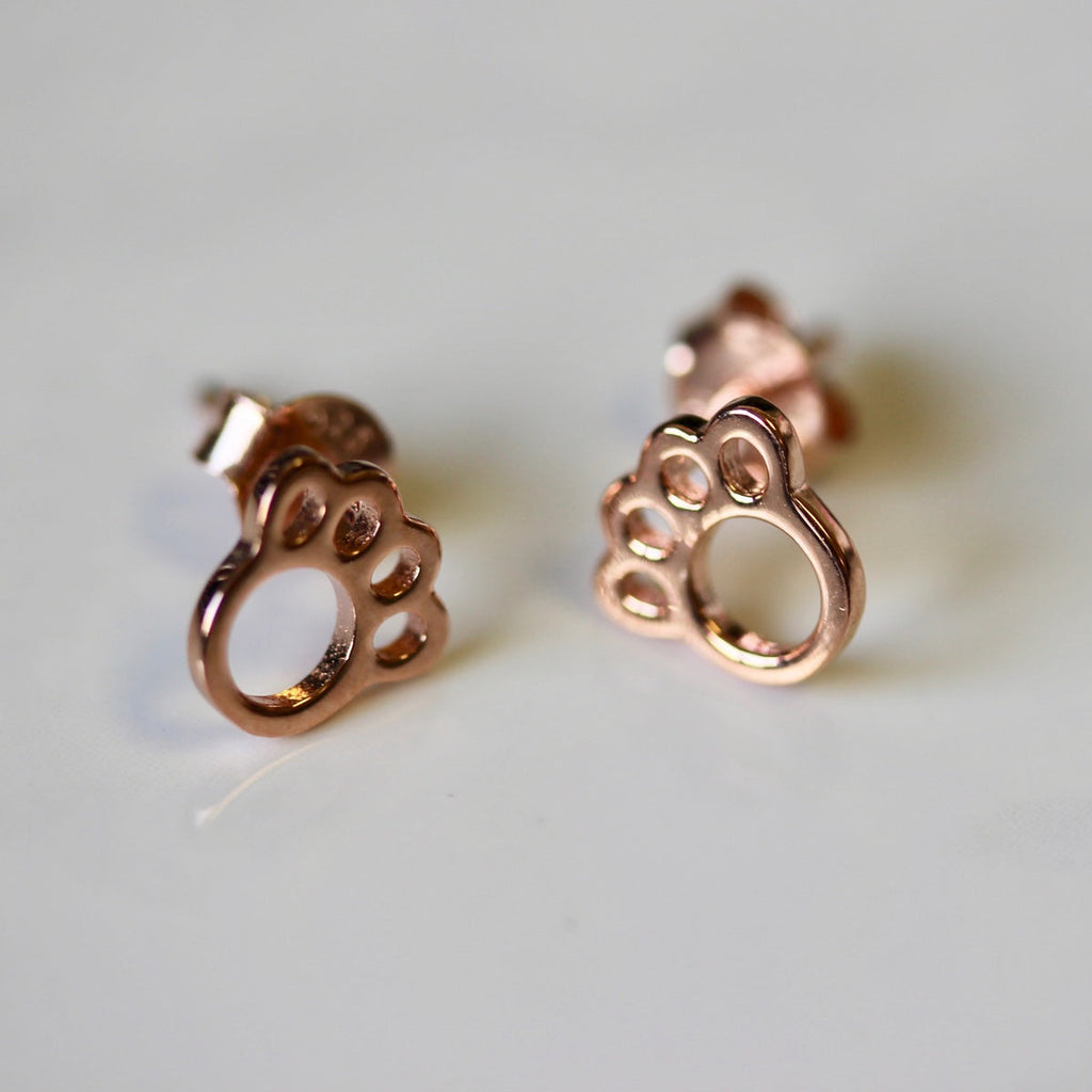 Rosévergoldet Sterlingsilber Tier Pfotenabdruck Ohrstecker