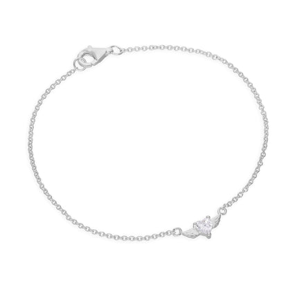 Sterlingsilber & Klar CZ Kristall Herz auf Flügeln 18cm Armband