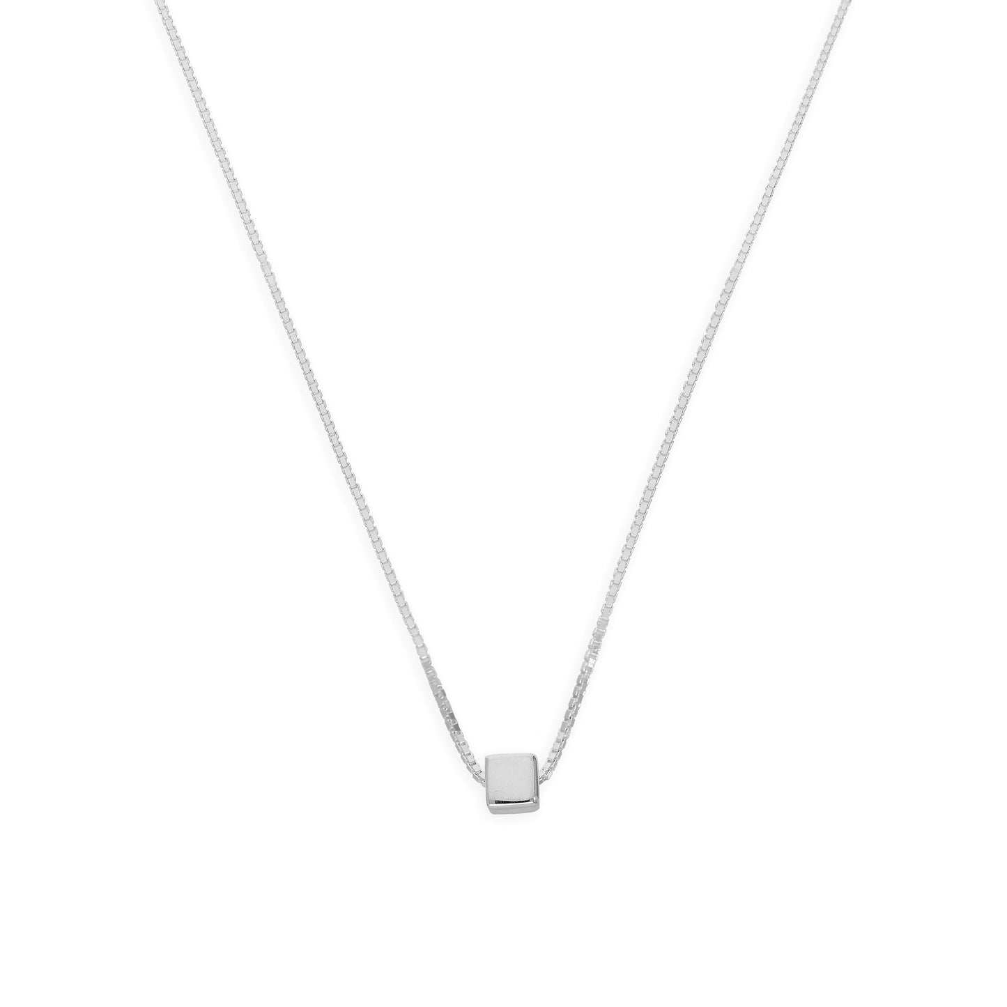 Sterlingsilber 45,5cm Kastenkette Halskette mit Würfel Anhänger
