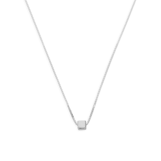 Sterlingsilber 45,5cm Kastenkette Halskette mit Würfel Anhänger