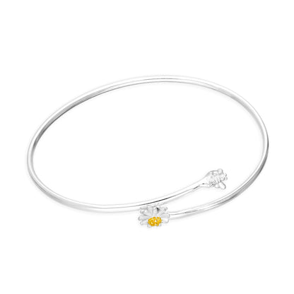 Sterling Silver Daisy & Bee 62mm Adult Bangle