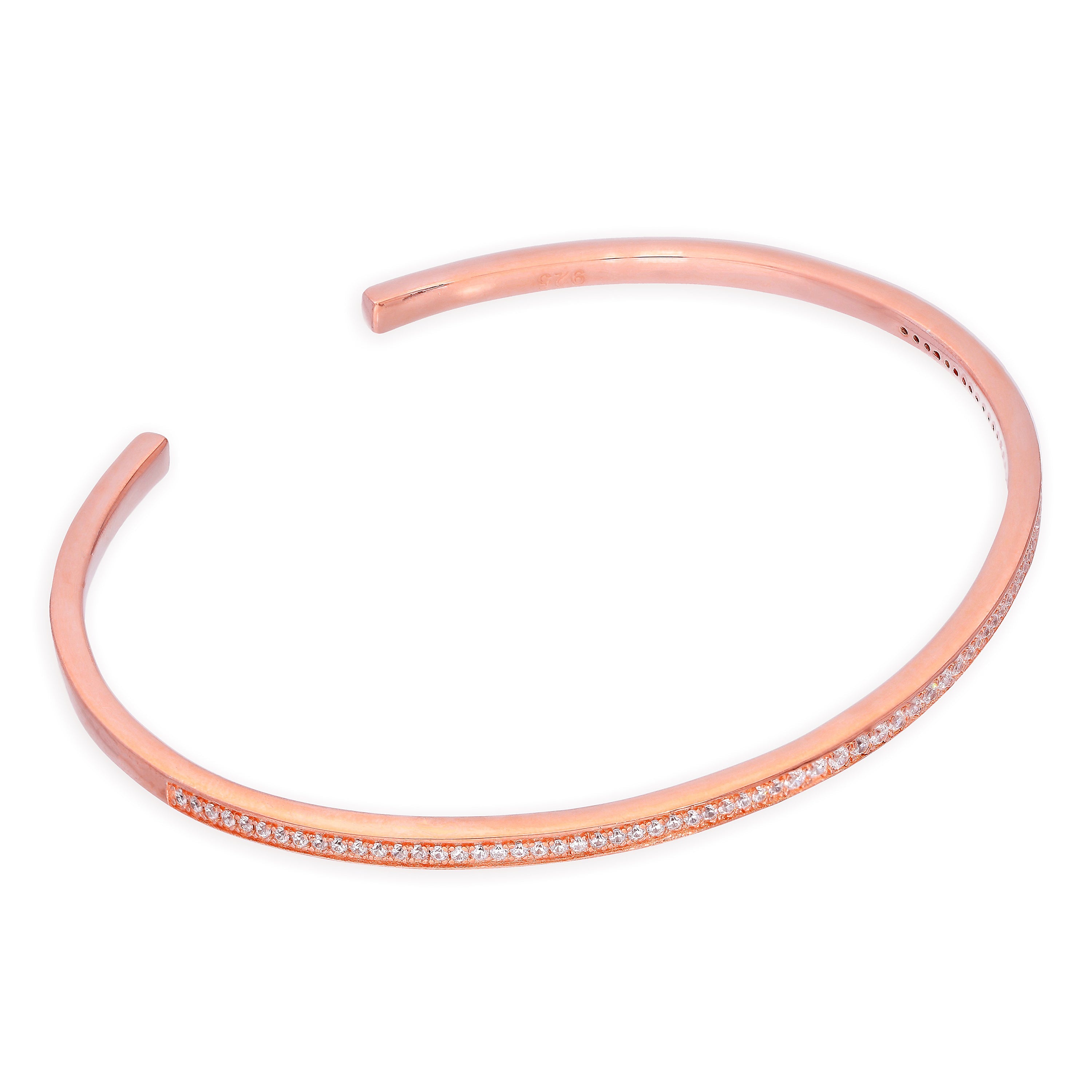 Rosévergoldeter ovaler Sterlingsilber-Armreif mit klarem Zirkonia für Teenager