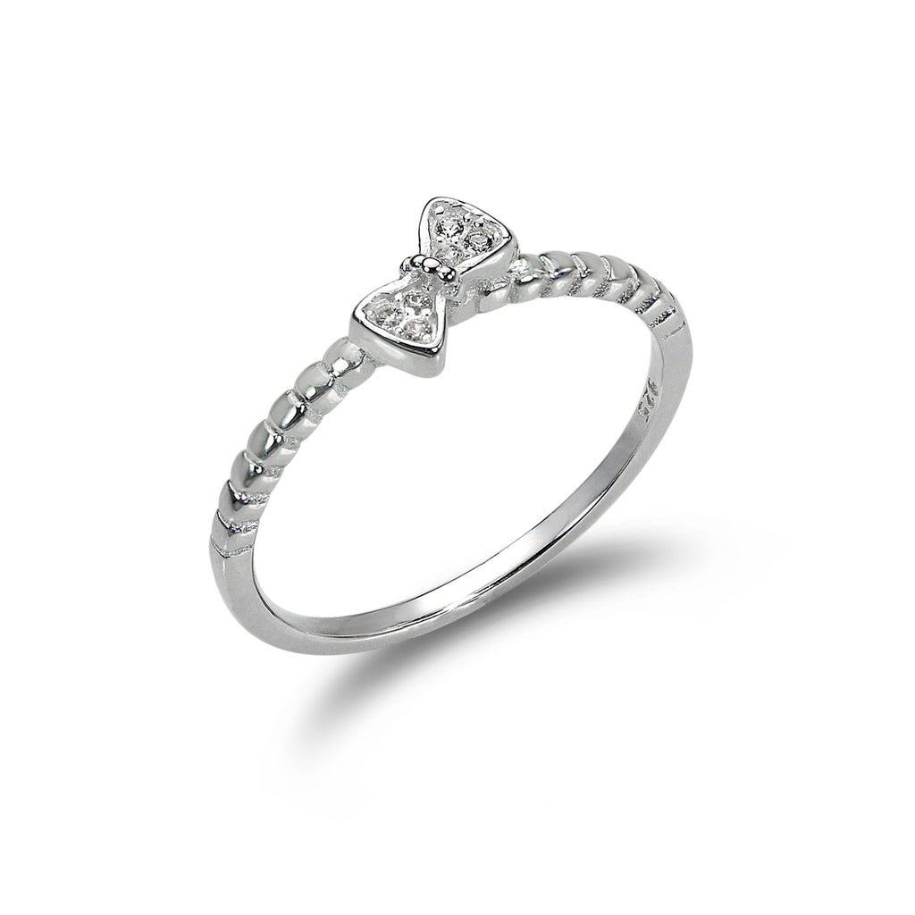 Sterlingsilber 1 mm Ring mit CZ Kristall Schleife – Größe J – W