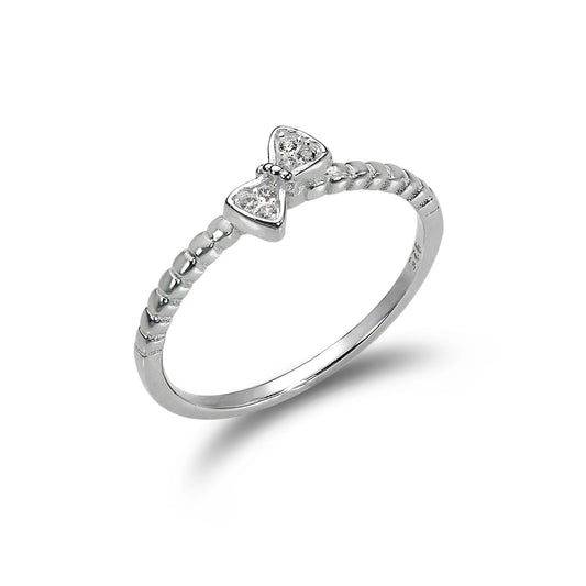 Sterling Silber 1 mm Ring mit CZ Kristall Schleife – Größe J – W