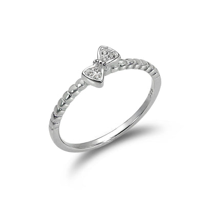 Sterling Silber 1 mm Ring mit CZ Kristall Schleife – Größe J – W