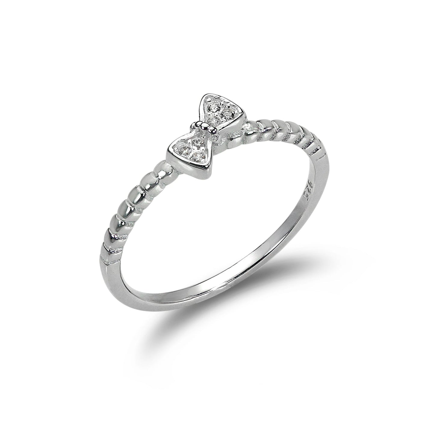 Sterling Silber 1 mm Ring mit CZ Kristall Schleife – Größe J – W