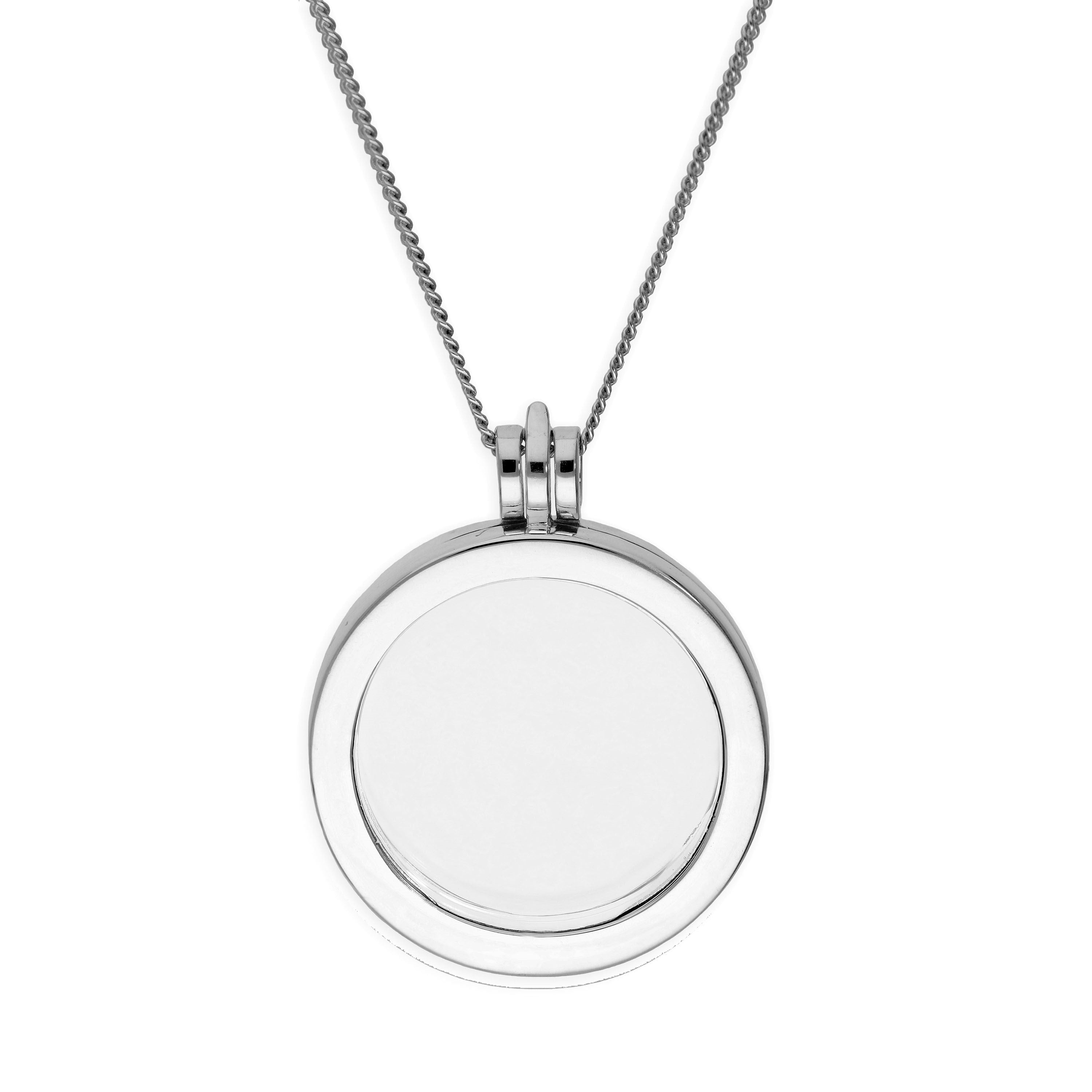 Groß Sterlingsilber Rund Schwebend Anhänger Medaillon an Kette von 40,5 bis 61 cm
