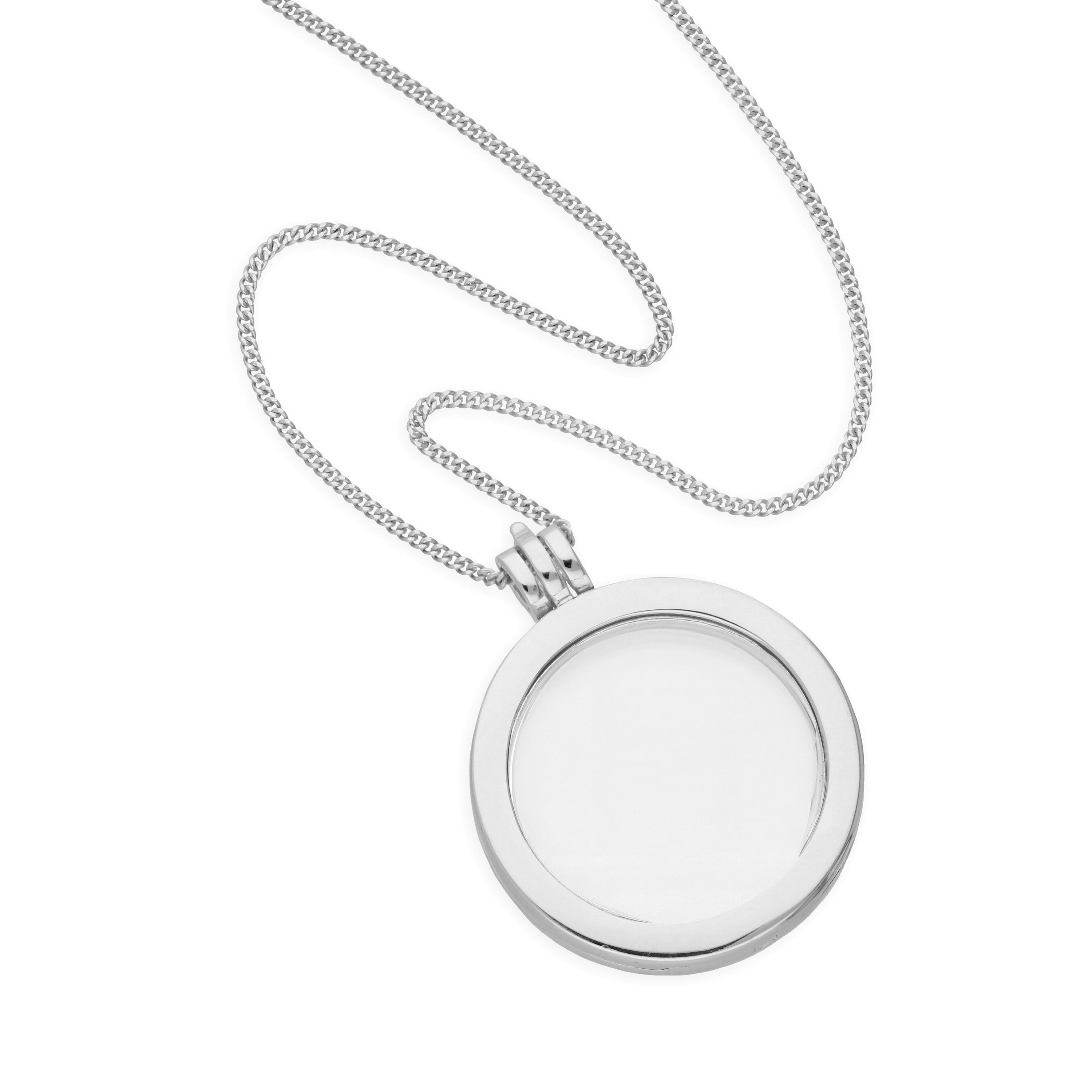 Groß Sterlingsilber Rund Schwebend Anhänger Medaillon an Kette von 40,5 bis 61 cm