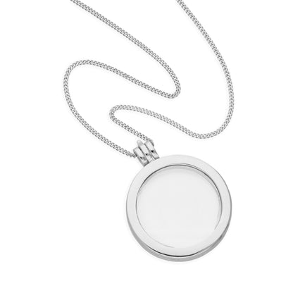 Groß Sterlingsilber Rund Schwebend Anhänger Medaillon an Kette von 40,5 bis 61cm