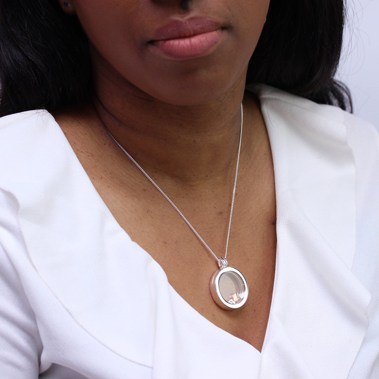 Groß Sterlingsilber Rund Schwebend Anhänger Medaillon an Kette von 40,5 bis 61cm