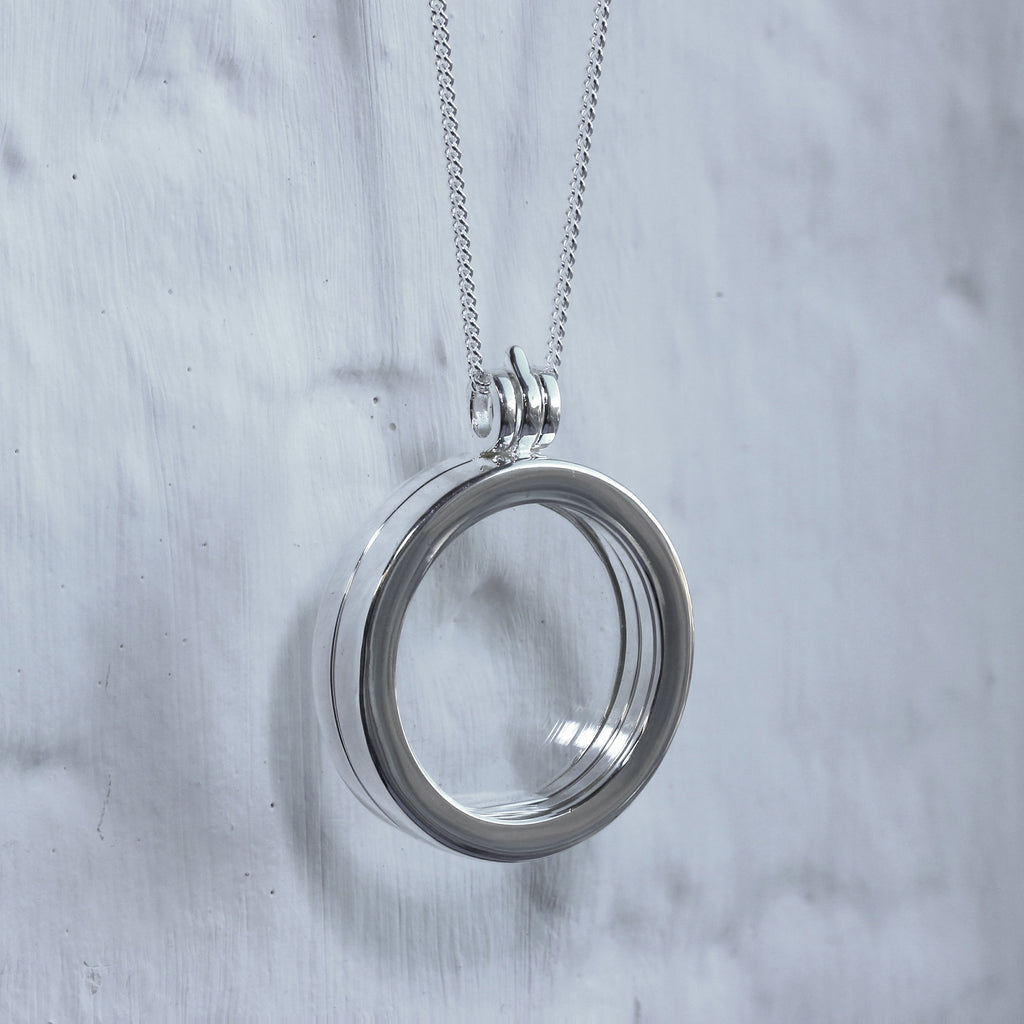 Groß Sterlingsilber Rund Schwebend Anhänger Medaillon an Kette von 40,5 bis 61 cm