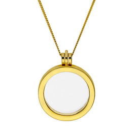 Groß Vergoldet Sterlingsilber Rund Schwebend Anhänger Medaillon an Kette 40,5 - 61 cm