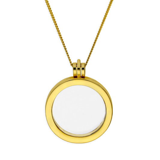 Groß Vergoldet Sterlingsilber Rund Schwebend Anhänger Medaillon an Kette 40,5 - 61cm