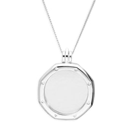 Groß Sterlingsilber Achteck Zifferblatt Schwebend Anhänger Medaillon an Kette 40,5 - 61 cm