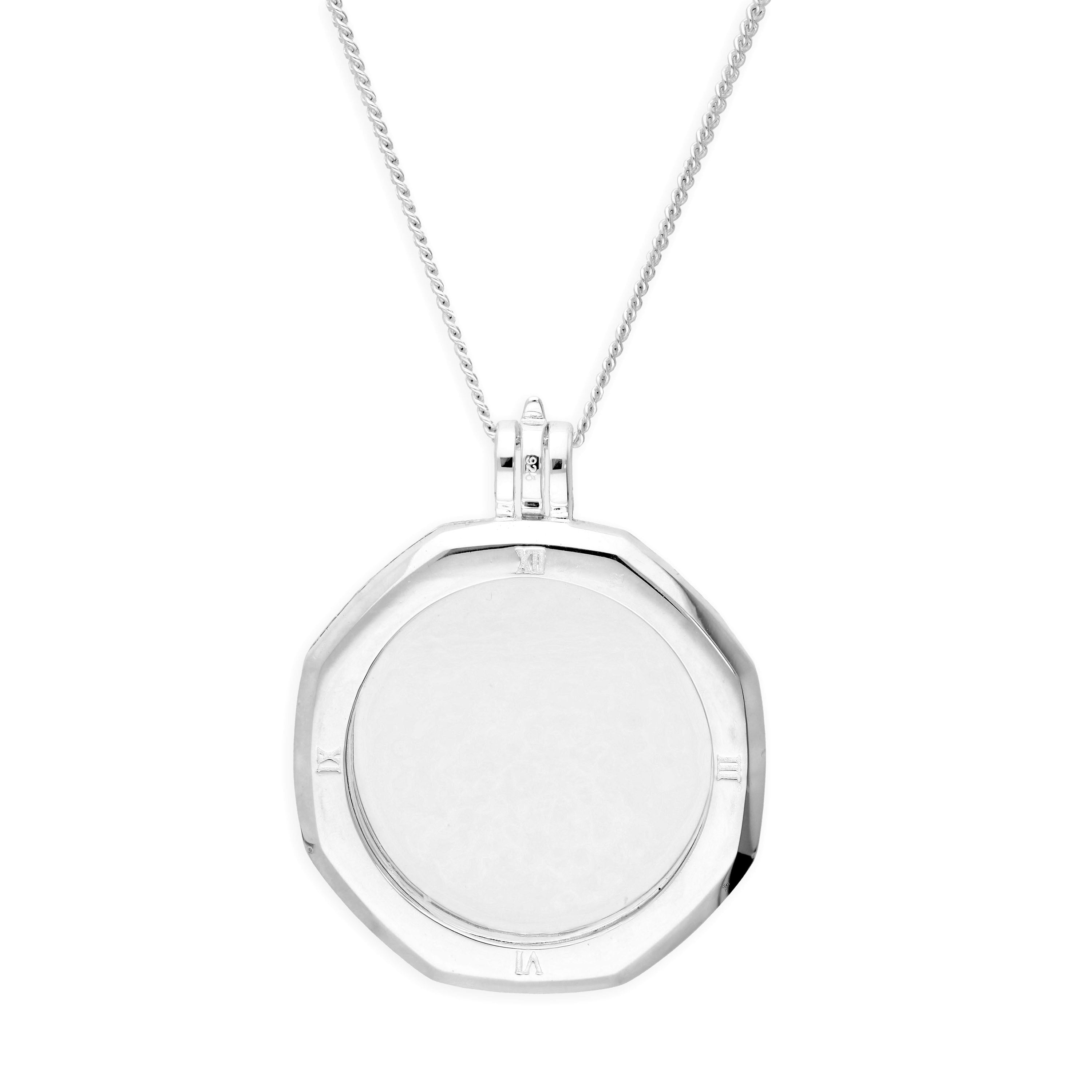 Groß Sterlingsilber Achteck Zifferblatt Schwebend Anhänger Medaillon an Kette 40,5 - 61 cm