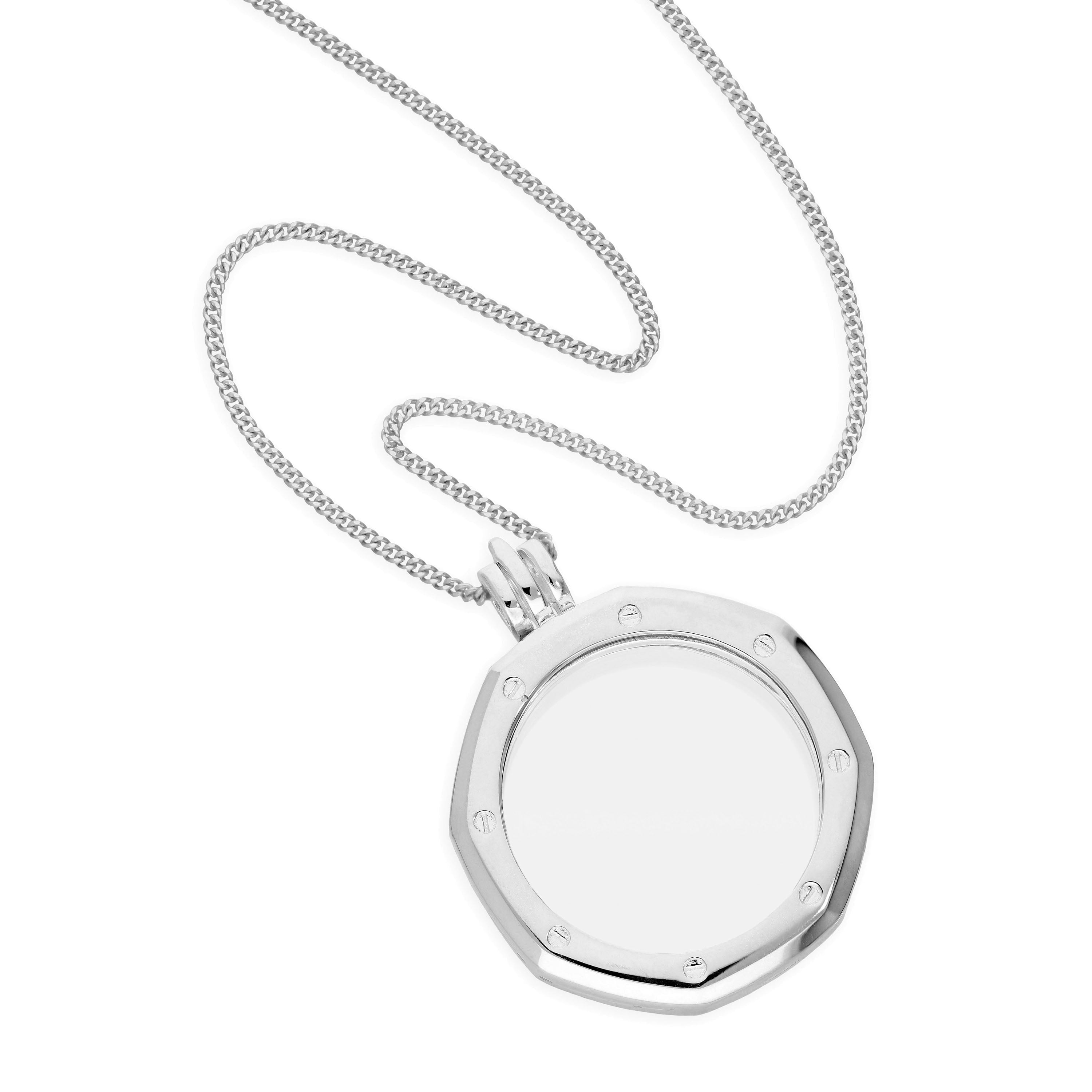Groß Sterlingsilber Achteck Zifferblatt Schwebend Anhänger Medaillon an Kette 40,5 - 61 cm