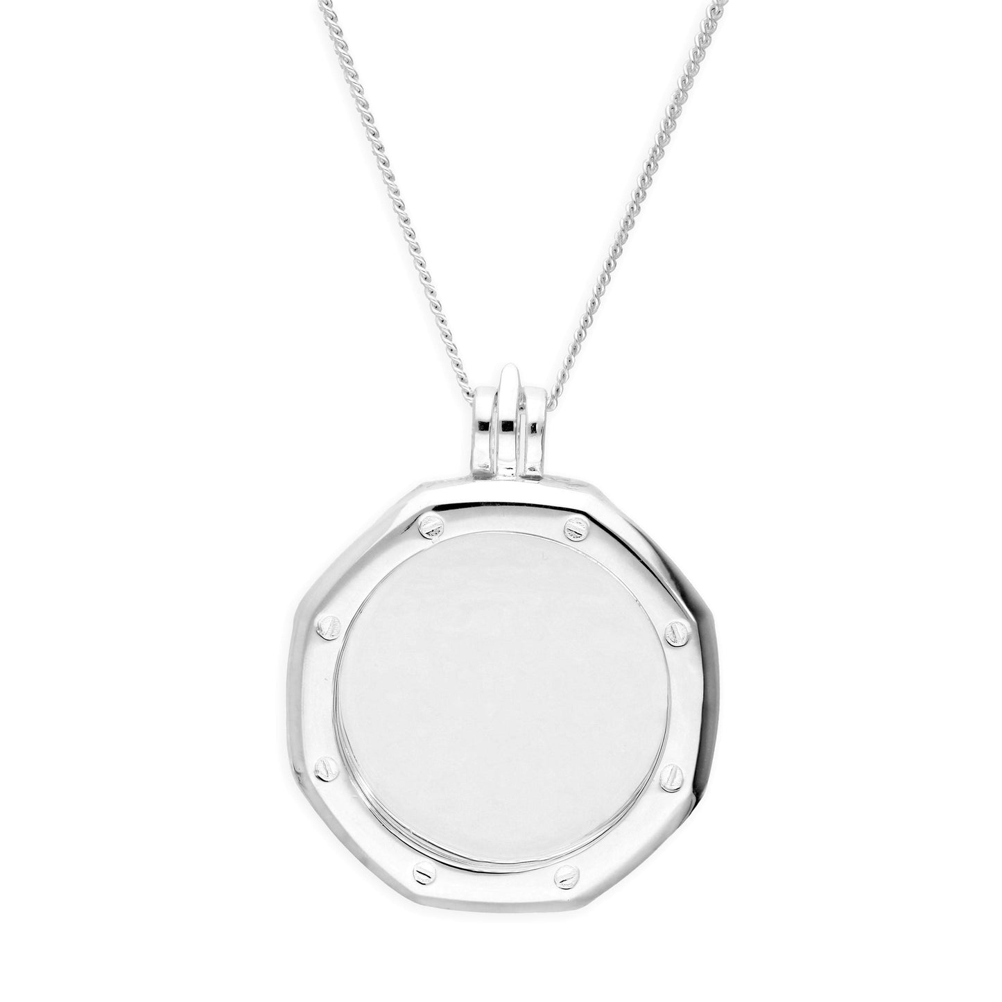 Groß Sterlingsilber Achteck Zifferblatt Schwebend Anhänger Medaillon an Kette 40,5 - 61cm