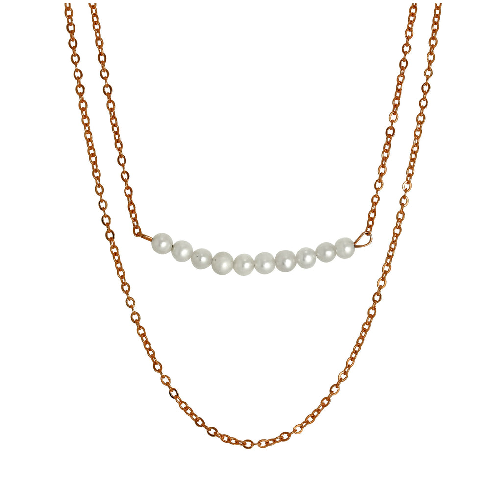Rosévergoldet Sterlingsilber Doppelkette Perlenkette 15 & 18 Zoll