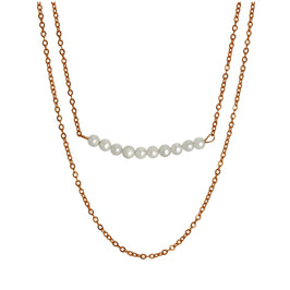 Rosévergoldet Sterlingsilber Doppelkette Perlenkette 15 & 18 Zoll