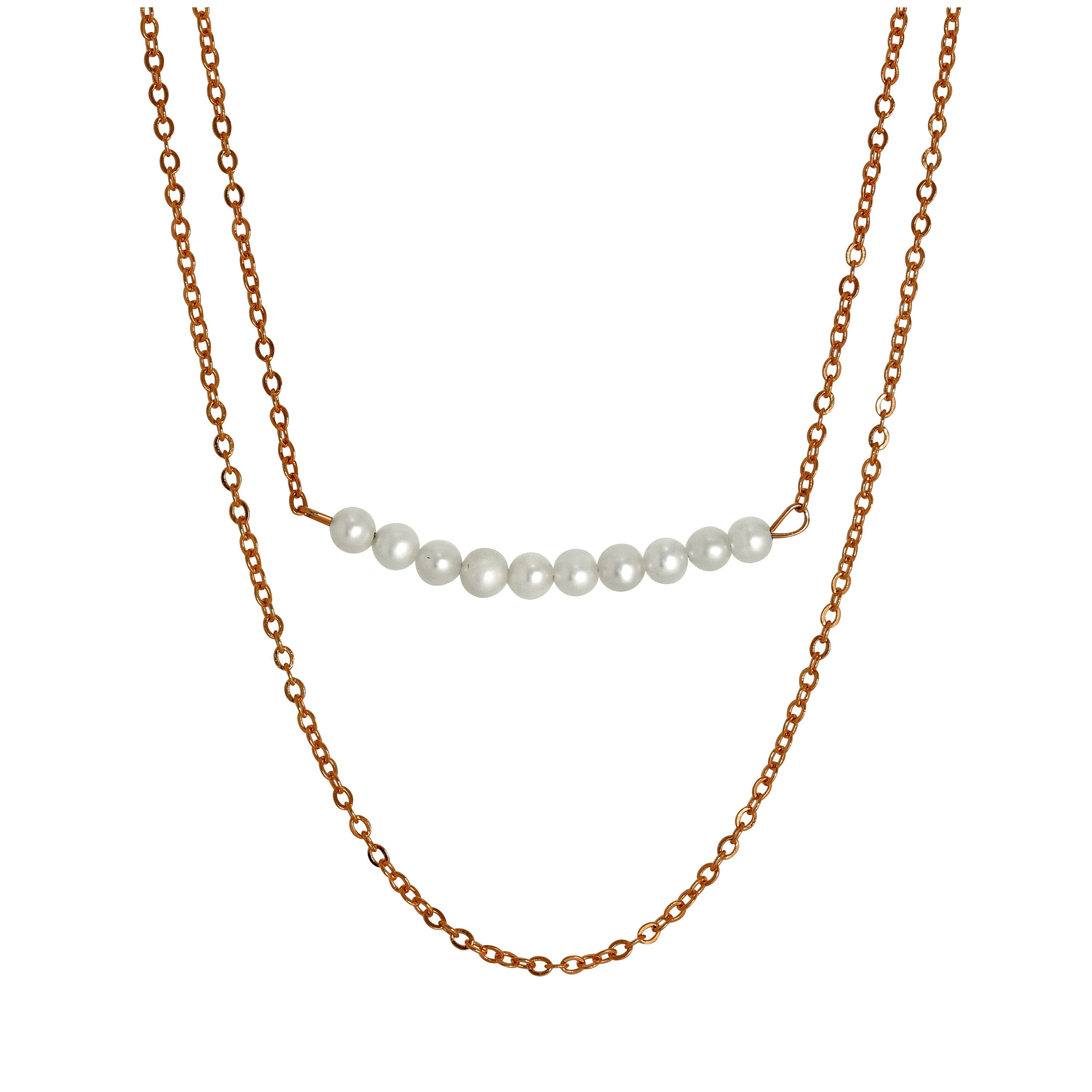 Rosévergoldet Sterlingsilber Doppelkette Perlenkette 15 & 18 Zoll