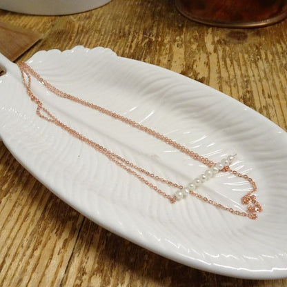 Rose vergoldet Sterling Silber Doppelkette Perlenkette 15 & 18 Zoll