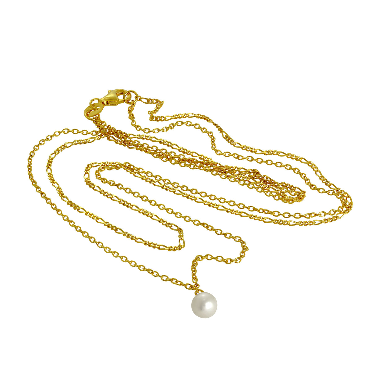 Vergoldet Sterlingsilber Doppelkette Perle Halskette 16 & 45,5 cm