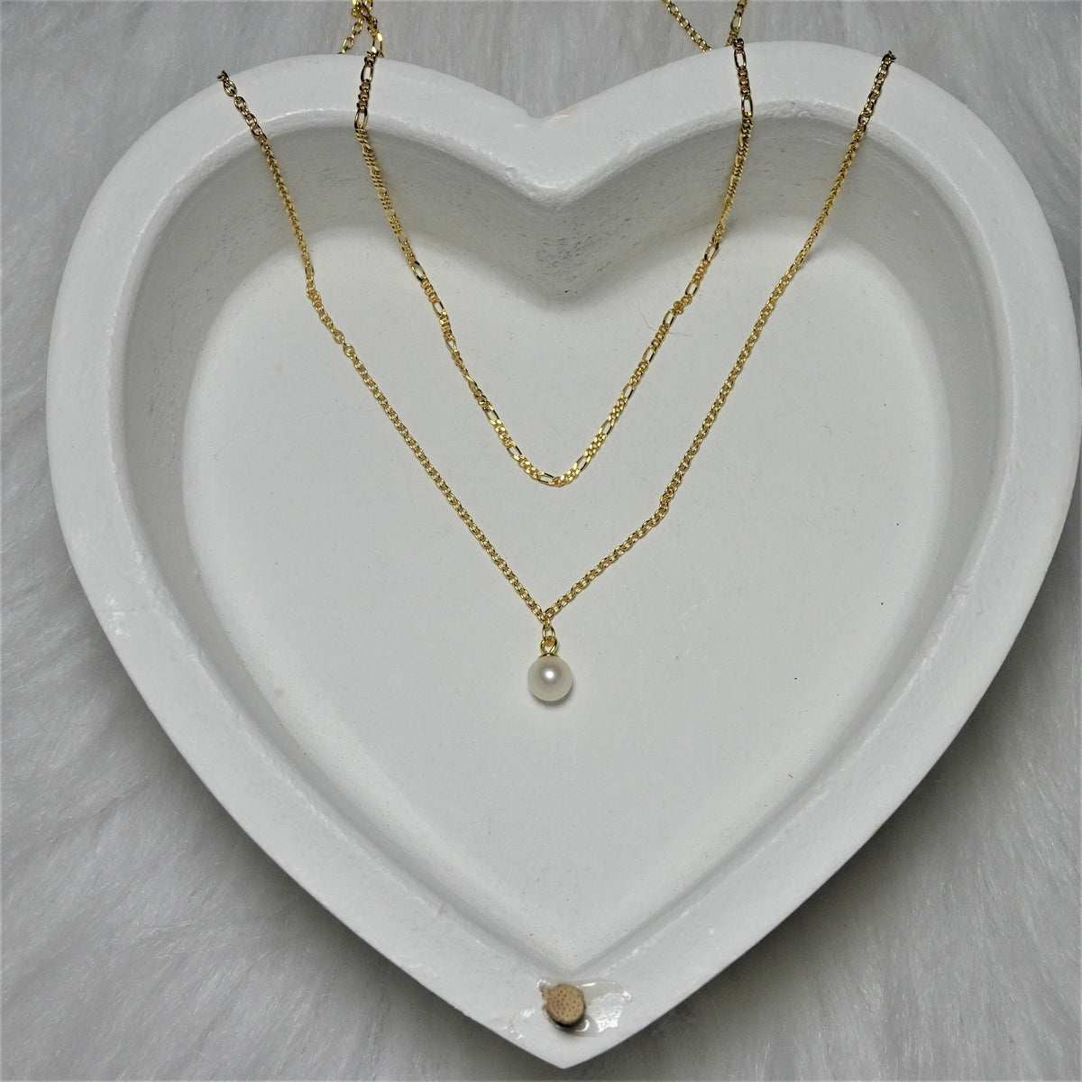 Vergoldet Sterlingsilber Doppelkette Perle Halskette 16 & 45,5 cm