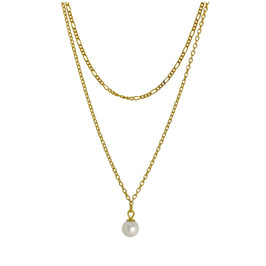 Vergoldet Sterlingsilber Doppelkette Perle Halskette 16 & 45,5 cm