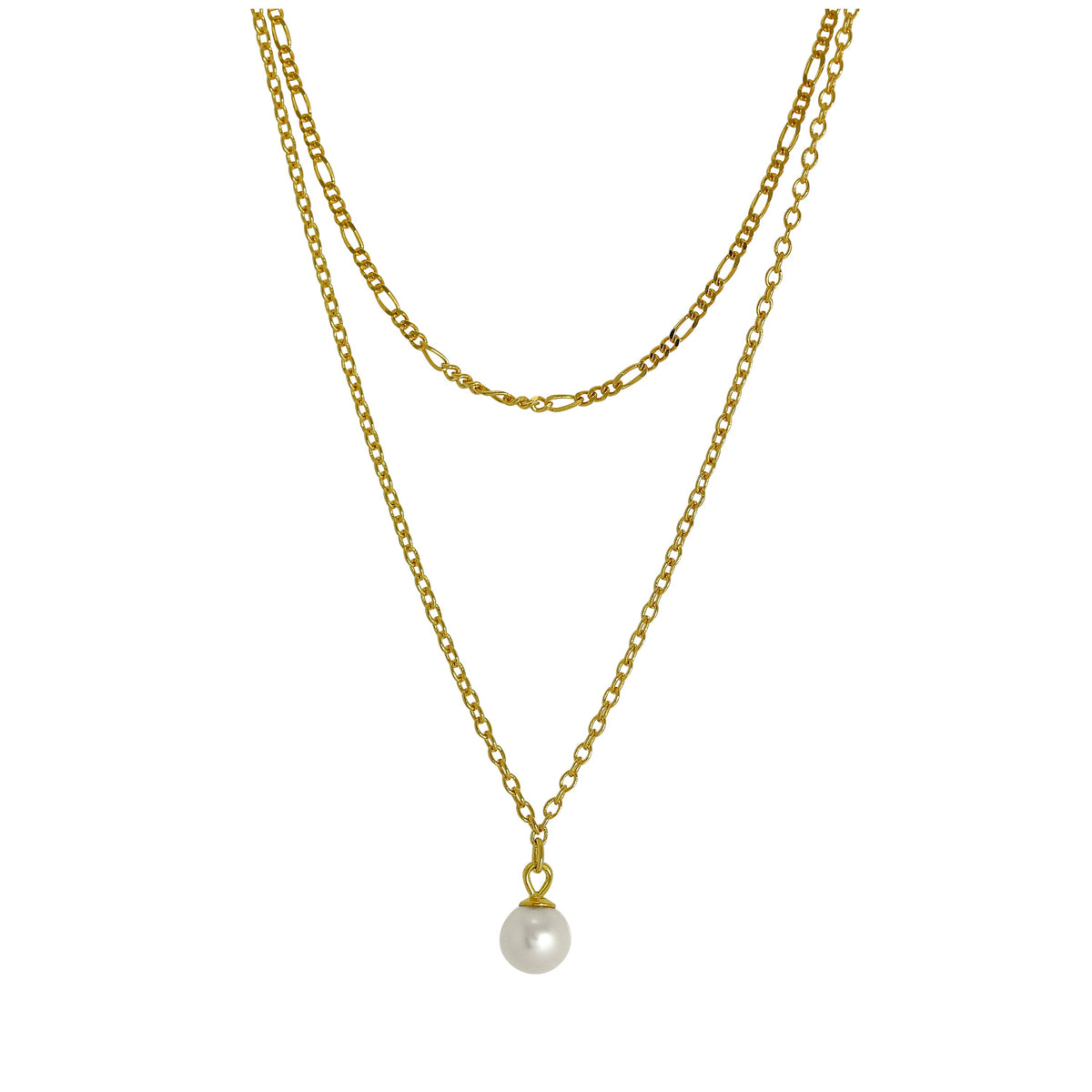 Vergoldet Sterlingsilber Doppelkette Perle Halskette 16 & 45,5 cm