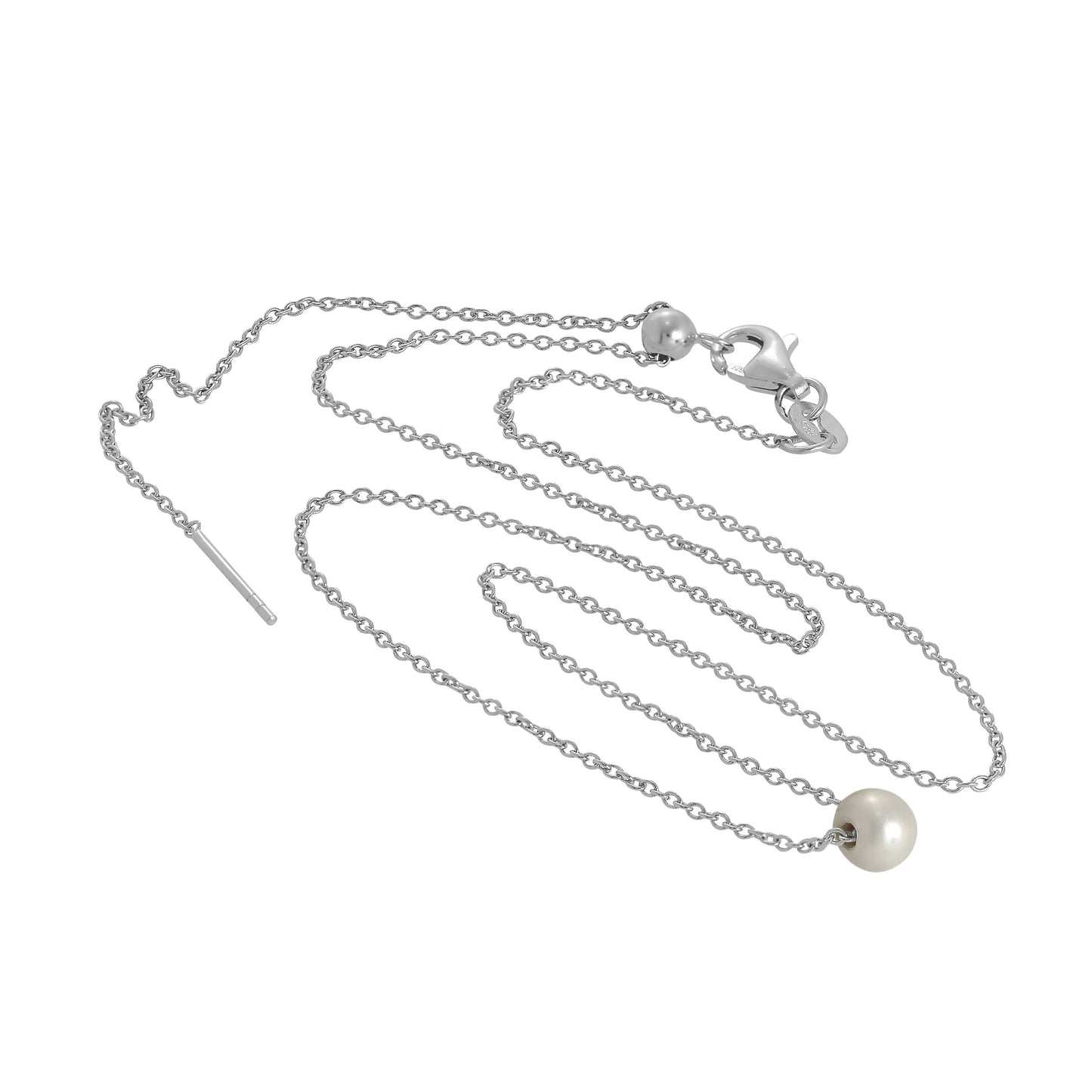 Sterlingsilber Verstellbar Halsband bis 45,5cm Perle Halskette