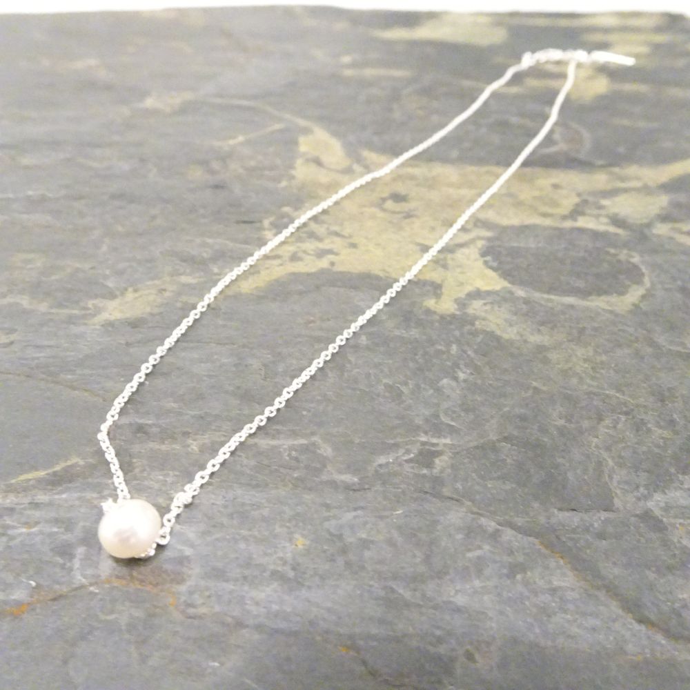 Sterlingsilber Verstellbar Halsband bis 45,5 cm Perle Halskette