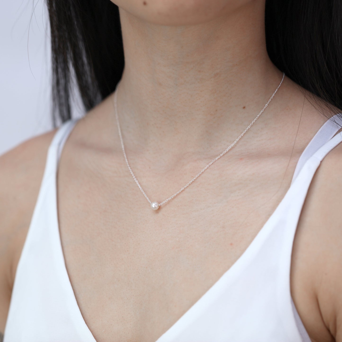 Sterlingsilber Verstellbar Halsband bis 45,5cm Perle Halskette