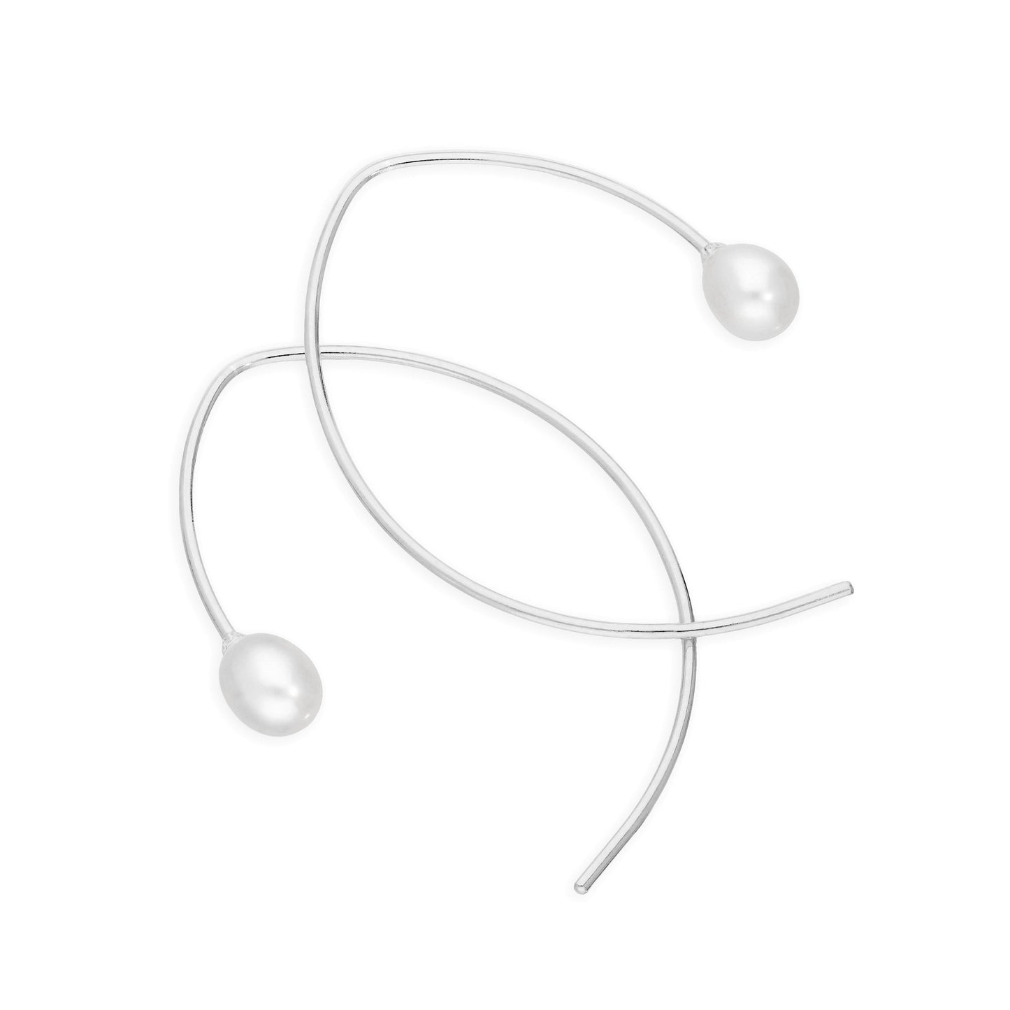 Sterlingilber & Perle Kurve Durchzieher Ohrringe