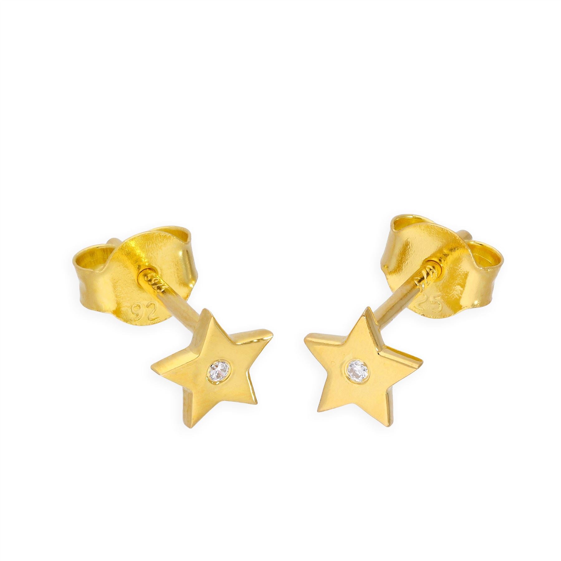 Goldbeschichtete Ohrstecker aus Sterlingsilber mit echten Diamanten in Sternform