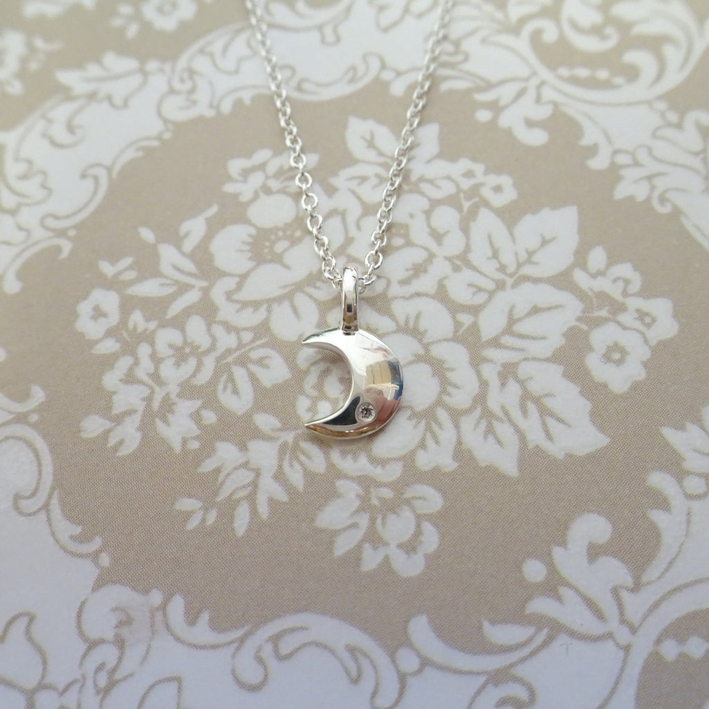 Sterlingsilber & Echt Diamant 45,5 cm Mond Halskette