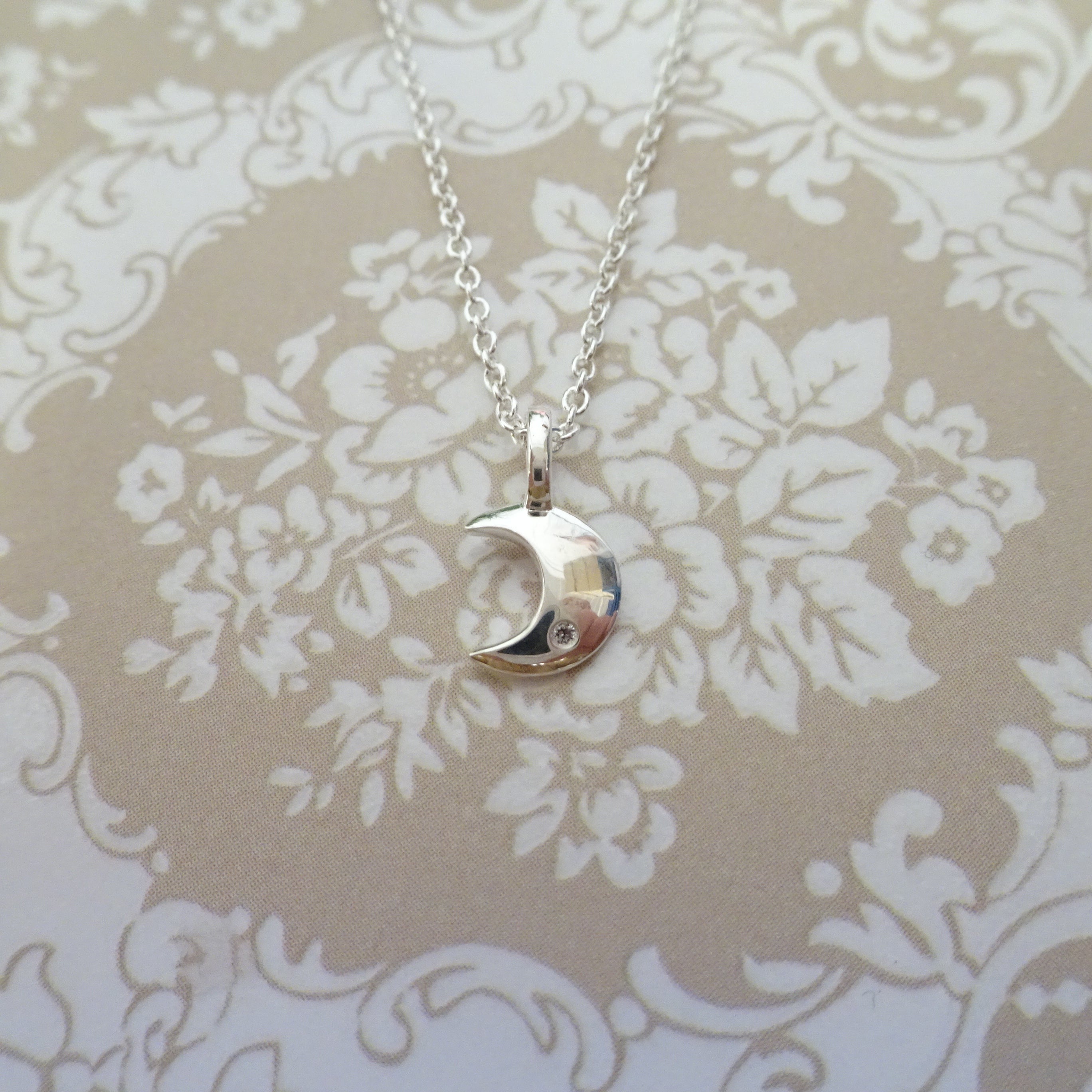 Sterlingsilber & Echt Diamant 45,5 cm Mond Halskette