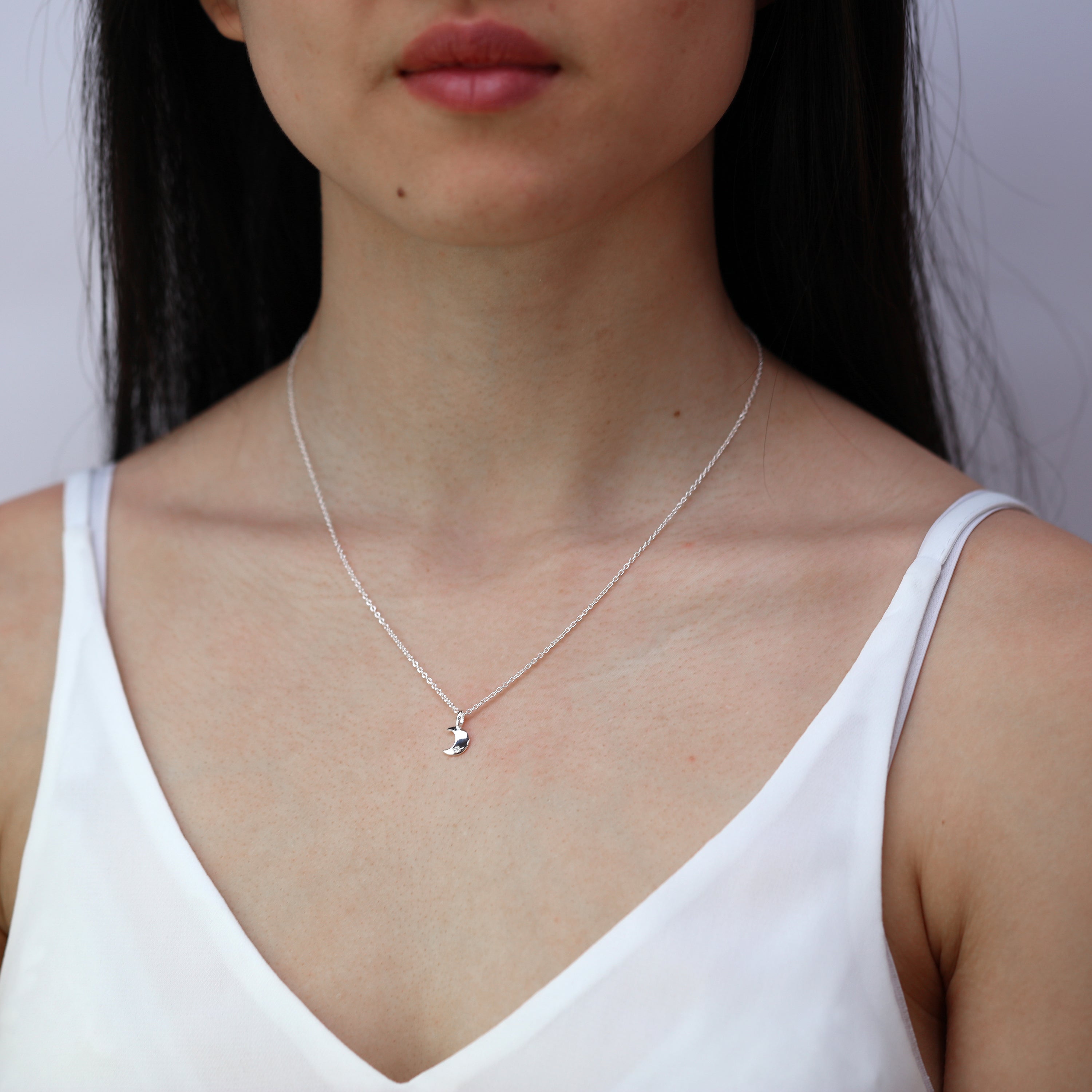 Sterlingsilber & Echt Diamant 45,5 cm Mond Halskette