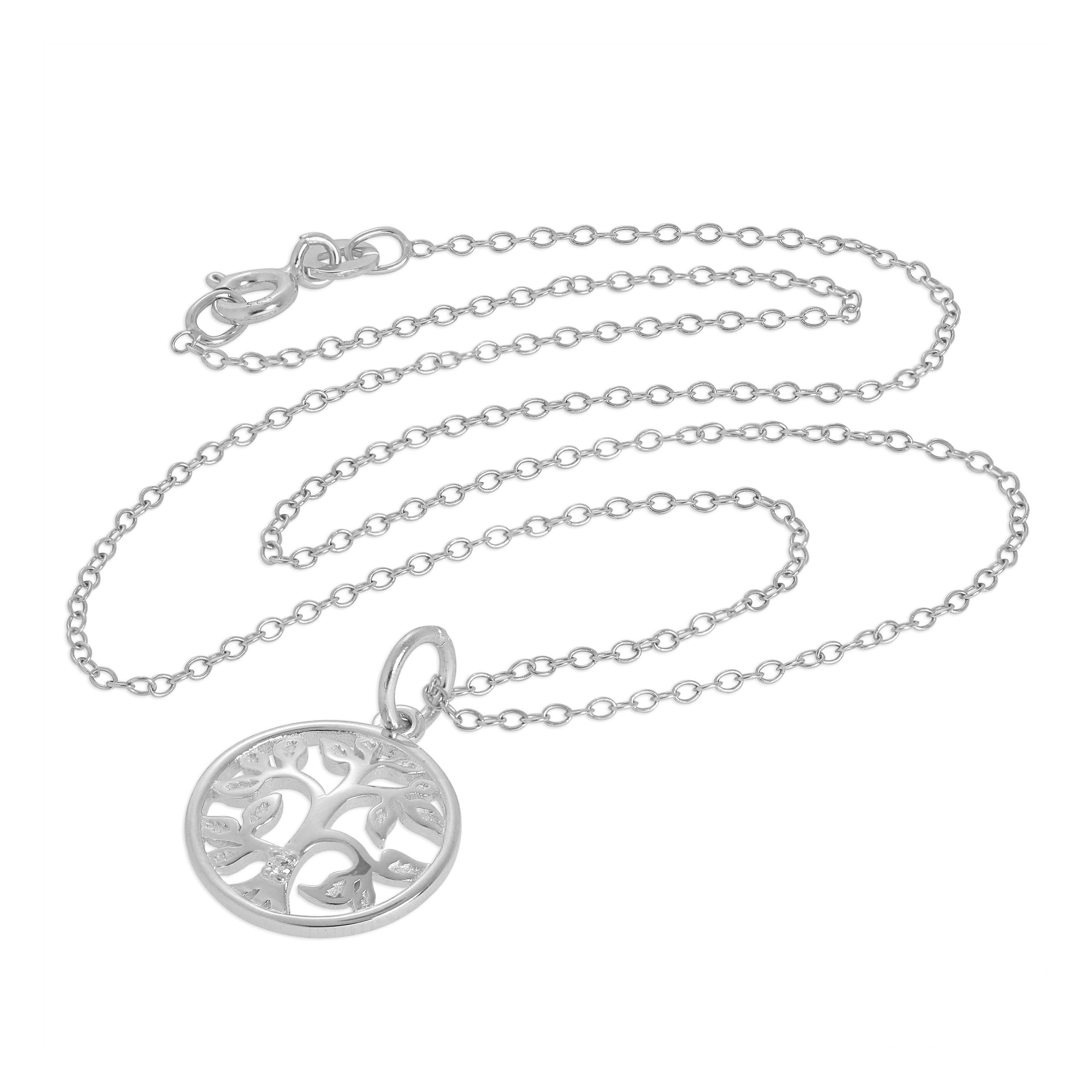 Halskette aus Sterlingsilber mit echtem Diamant in Baumform