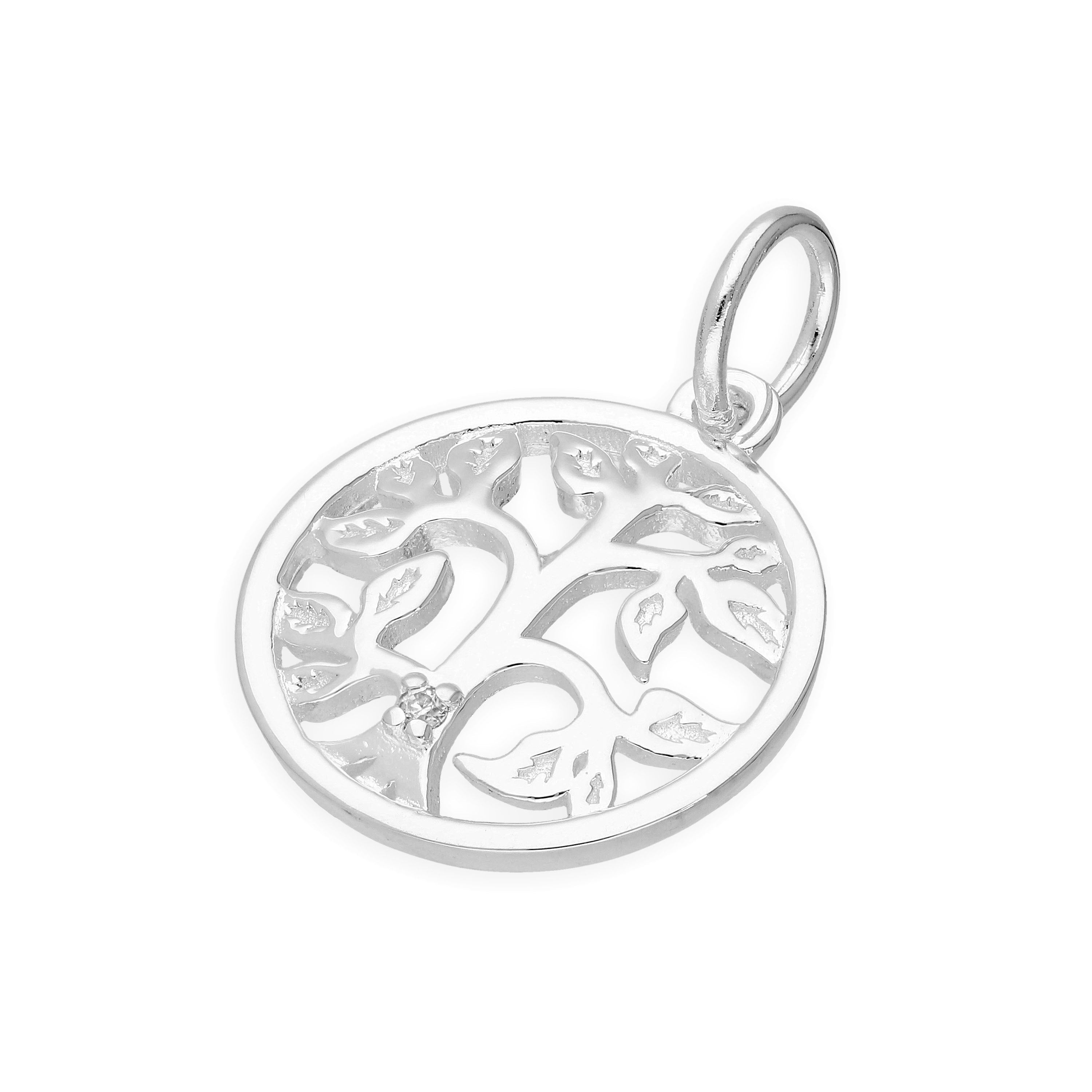 Sterlingsilber & Echt Diamant Baum des Lebens Anhänger