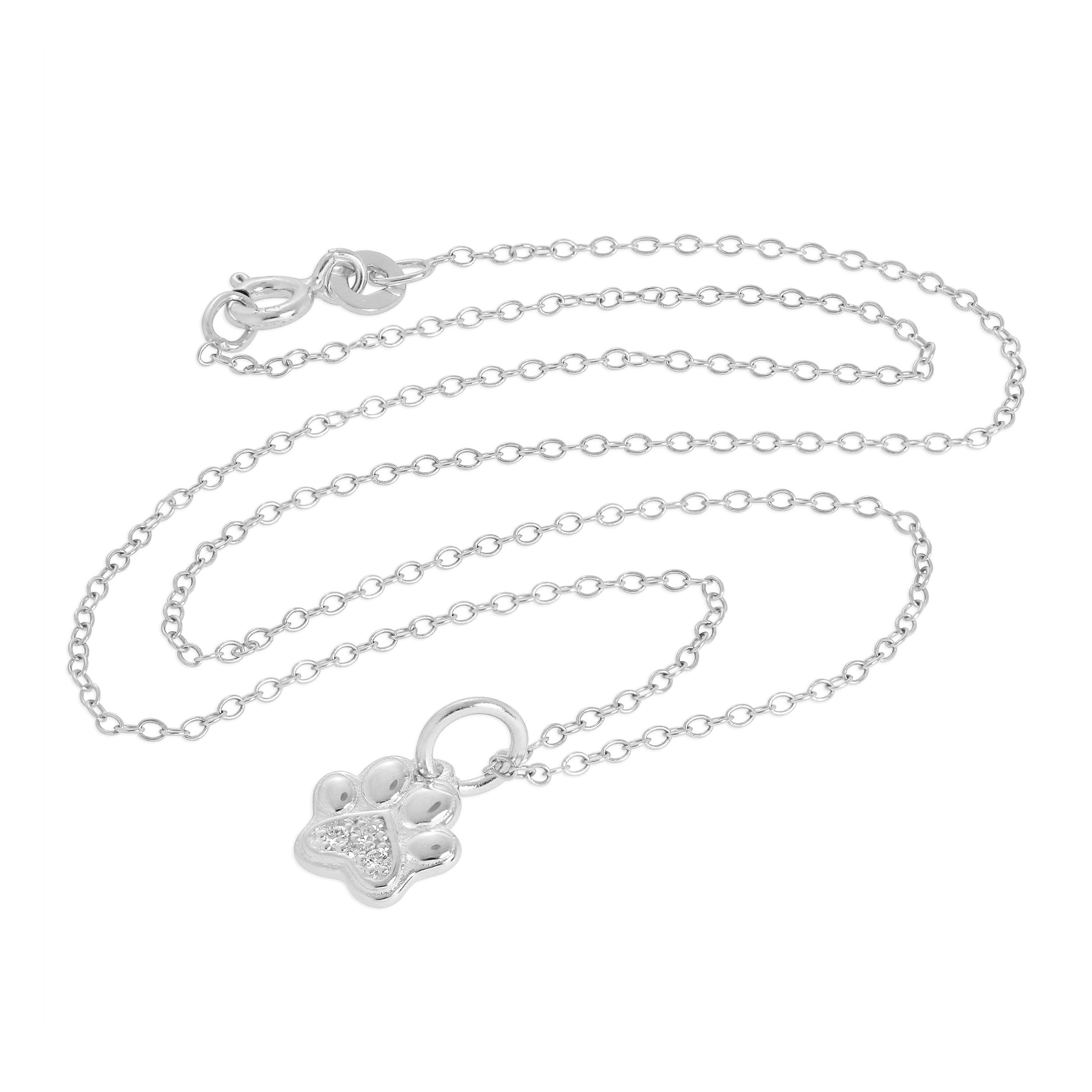 Sterlingsilber & Echt Diamant Pfotenabdruck Halskette