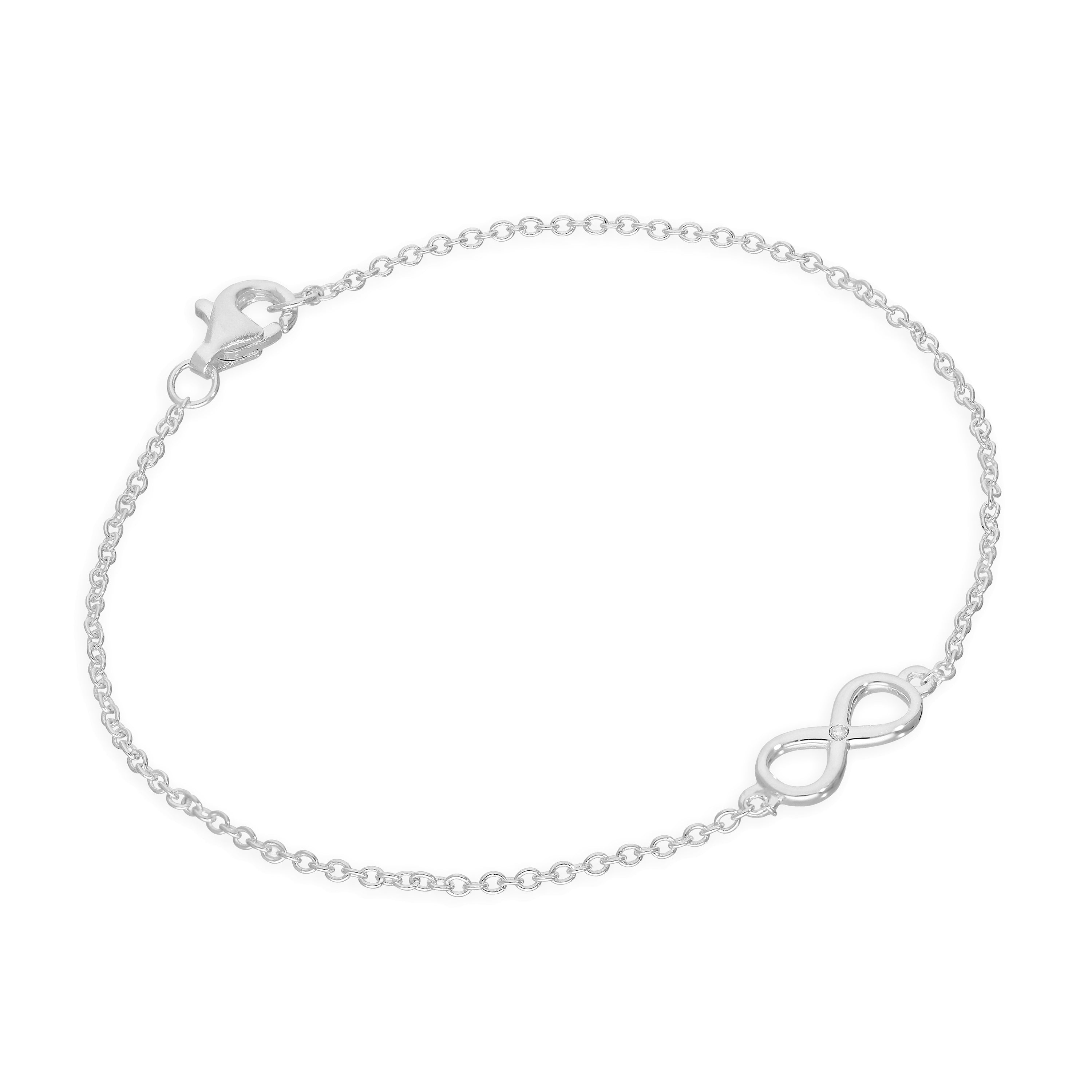 Sterlingsilber & Echt Diamant 18 cm Unendlichkeitssymbol Armband