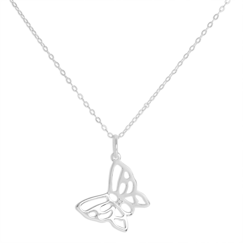 Sterlingsilber & Echt Diamant Offen Schmetterling Halskette