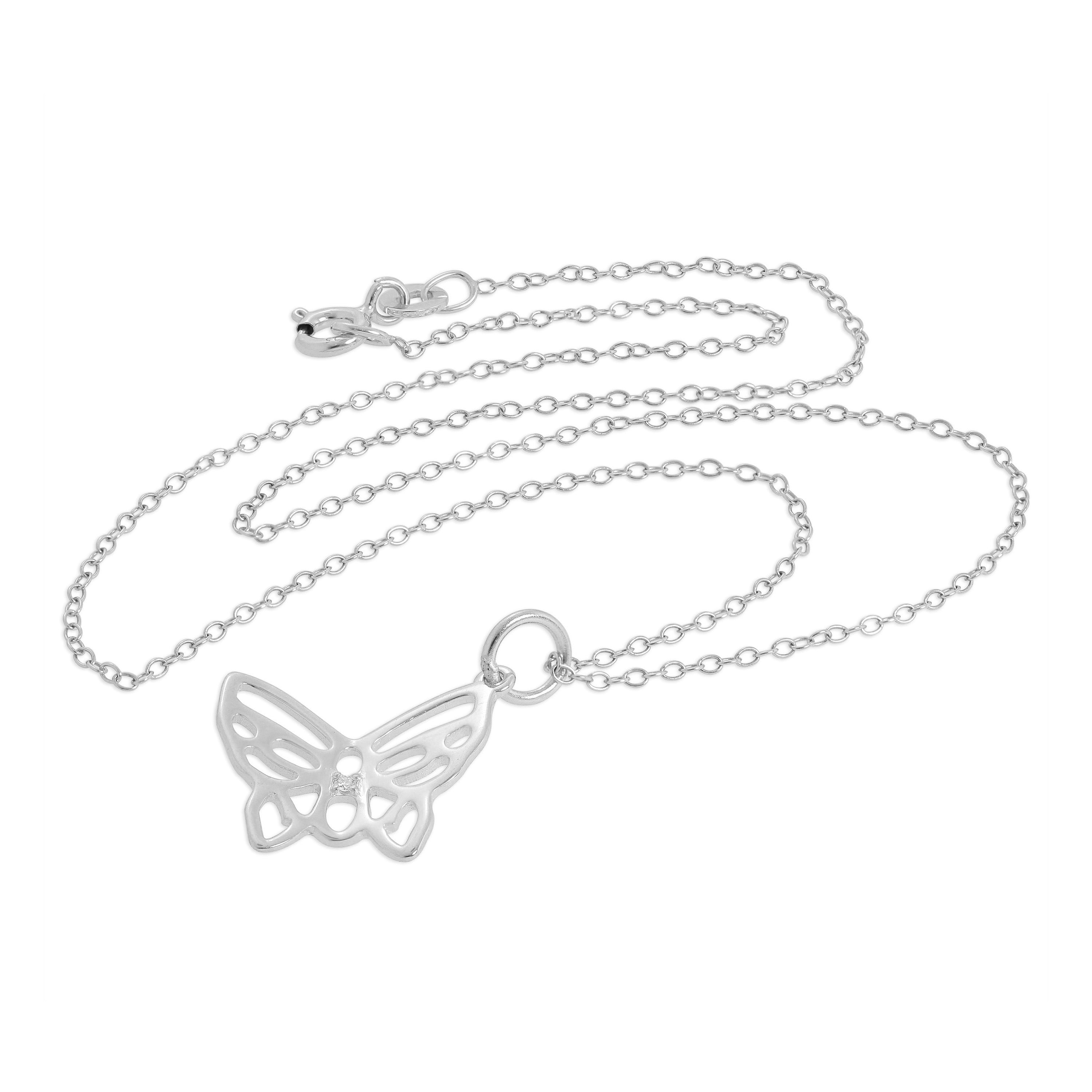 Sterlingsilber & Echt Diamant Offen Schmetterling Halskette