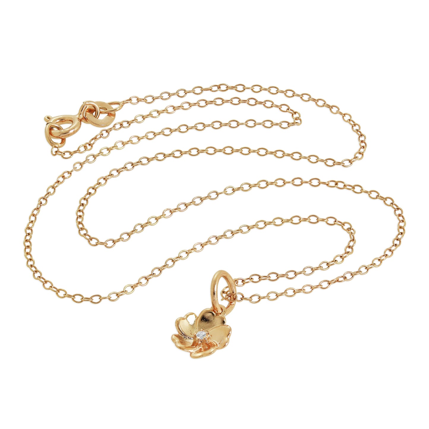 Roségold-beschichtete Halskette aus Sterlingsilber mit echten Diamanten in Blumenform