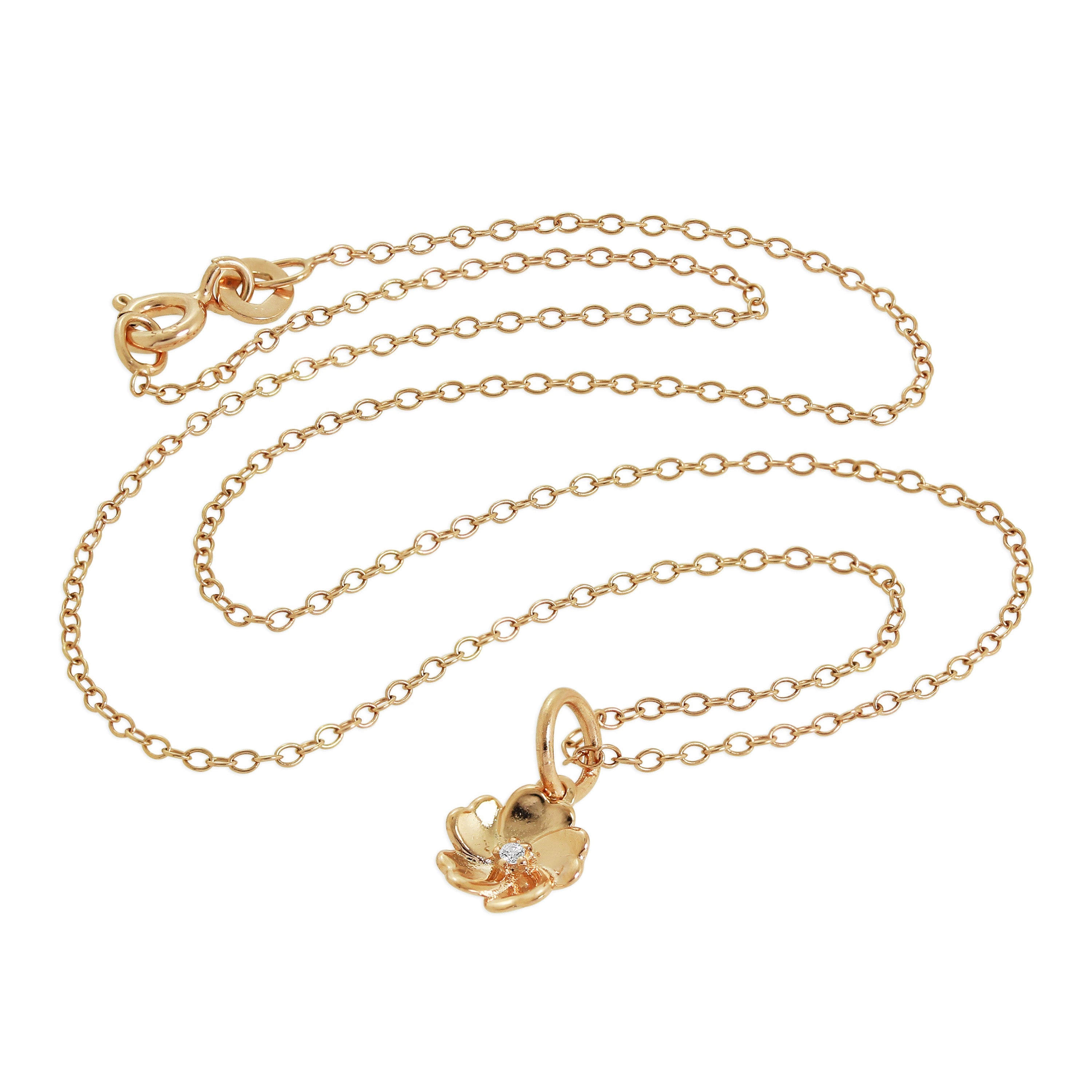 Roségold-beschichtete Halskette aus Sterlingsilber mit echten Diamanten in Blumenform