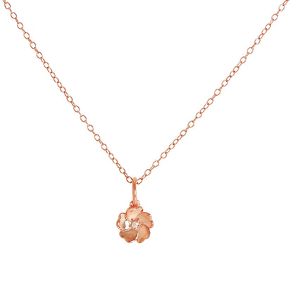 Roségold-beschichtete Halskette aus Sterlingsilber mit echten Diamanten in Blumenform