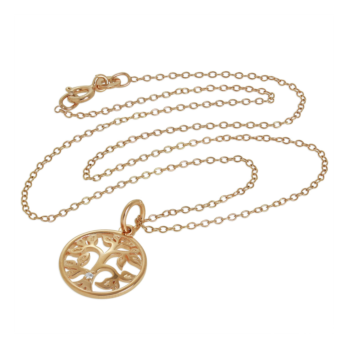 Roségold-beschichtete Halskette aus Sterlingsilber mit echten Diamanten in Baumform