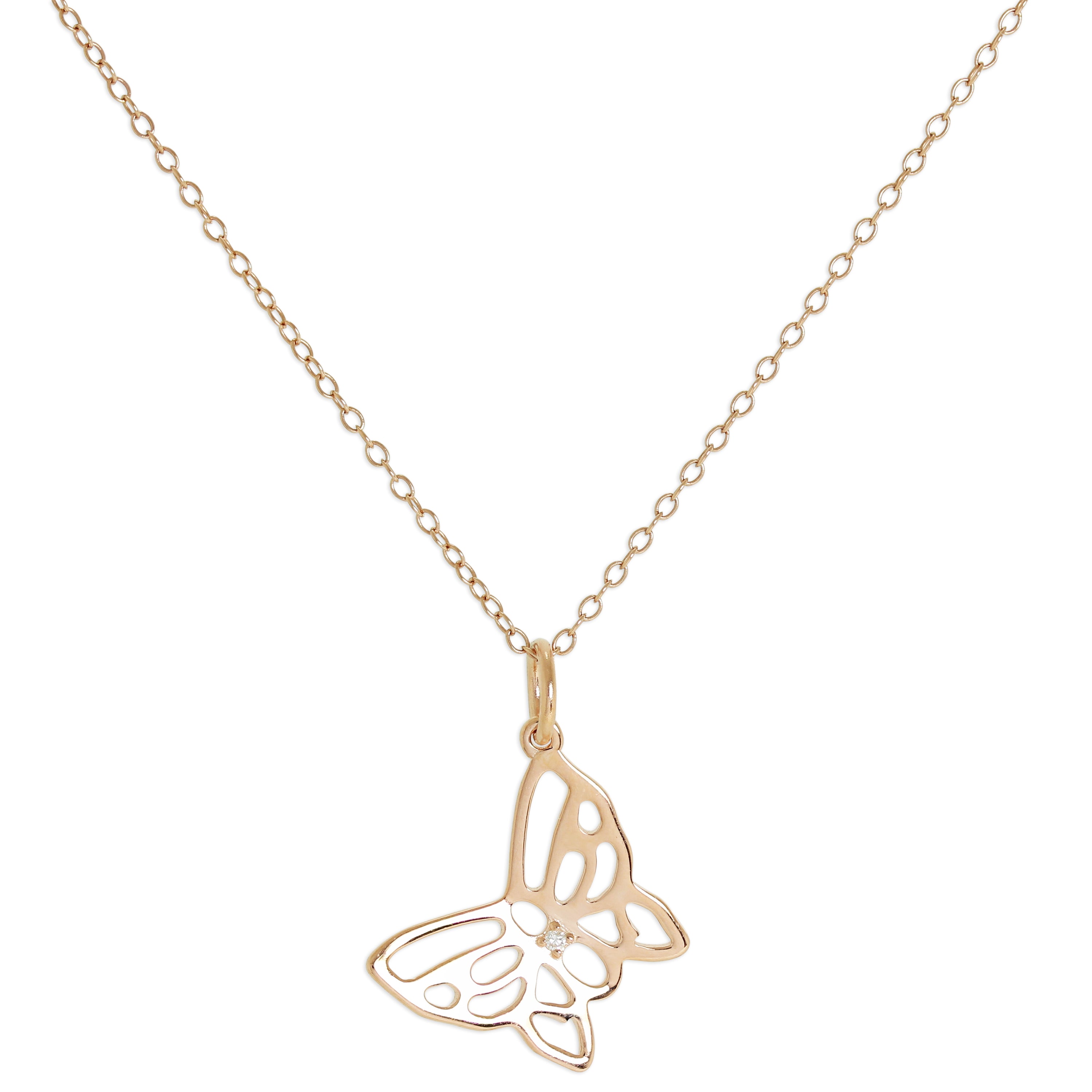 Roségold-beschichtete Halskette aus Sterlingsilber mit echten Diamanten in Schmetterlingsform