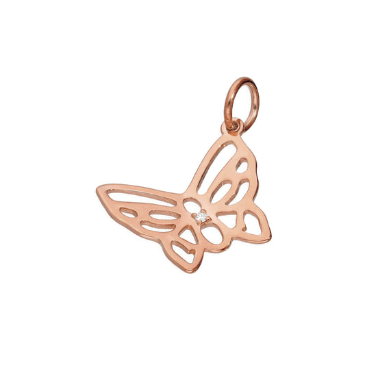 Rosévergoldet Sterlingsilber & Echt Diamant Offen Schmetterling Anhänger