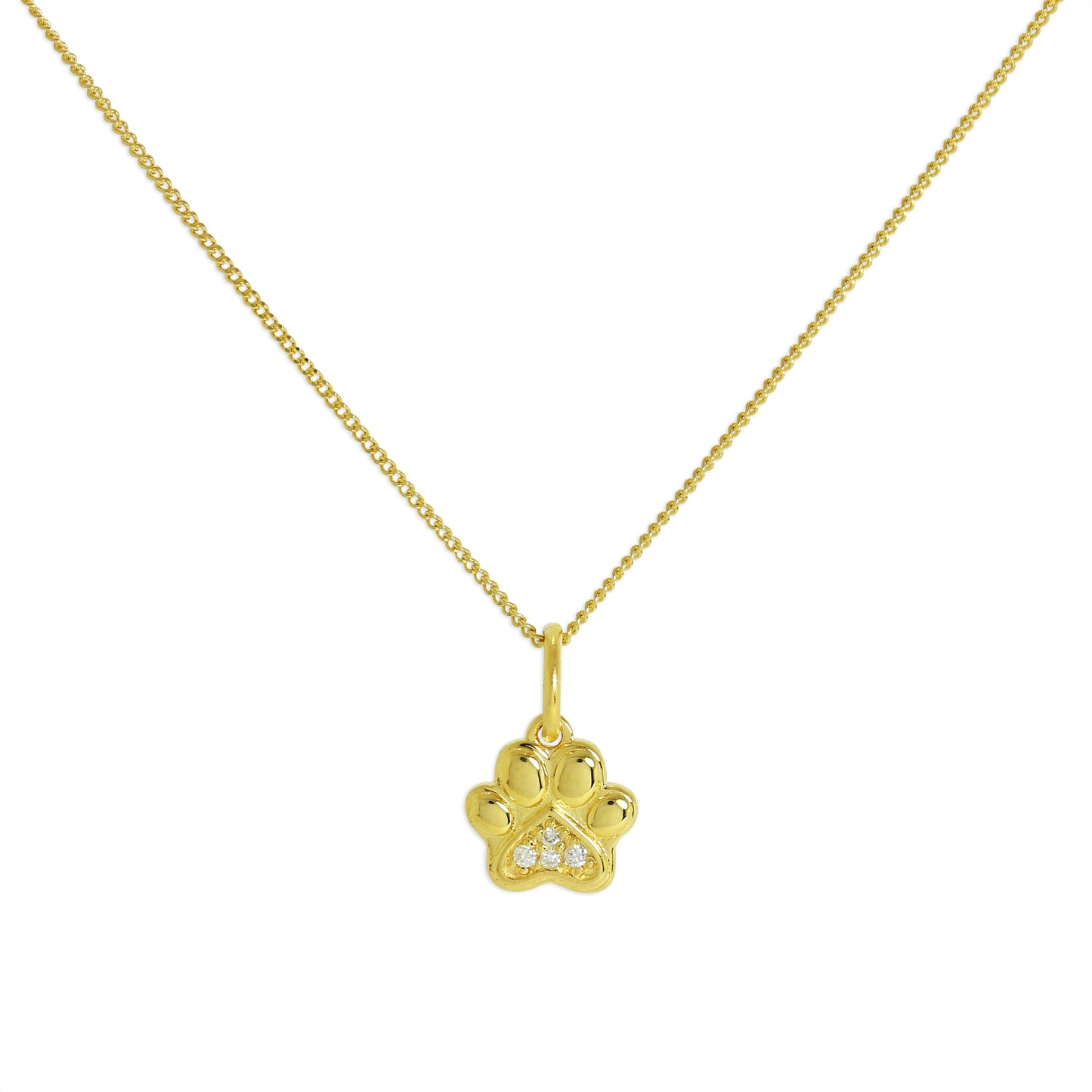 Gold Plated Sterling Silver & Genuine Diamond Pawprint Necklace